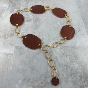 VINTAGE Gold Chain Belt Womens Small Brown Leather Gypsy Oval Link Waist Fashion
